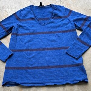 Eileen Fisher 100% merino wool Blue Striped V-Neck Sweater size S